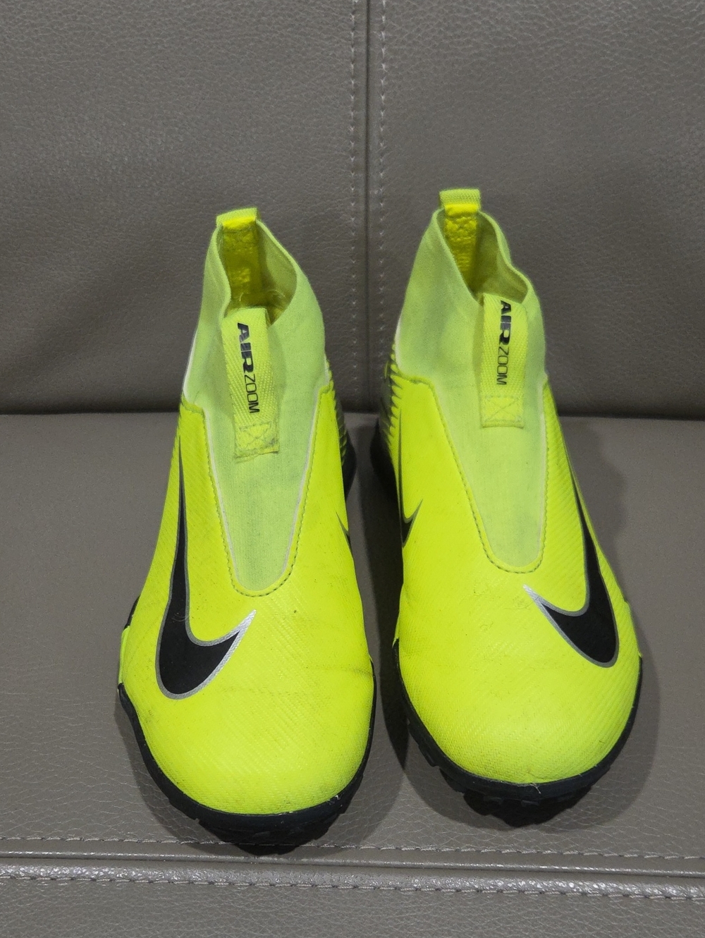 Nike Kids Neon Yellow Slip-On Soccer Sneakers with Black Swoosh